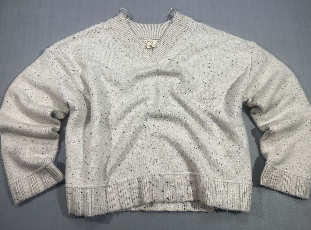 Soft knit sweater V-Neck Speckled size XL in white